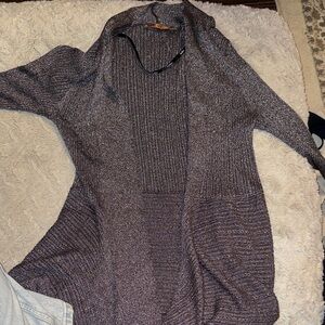 Belldini Metallic Charcoal Open-Front Cardigan